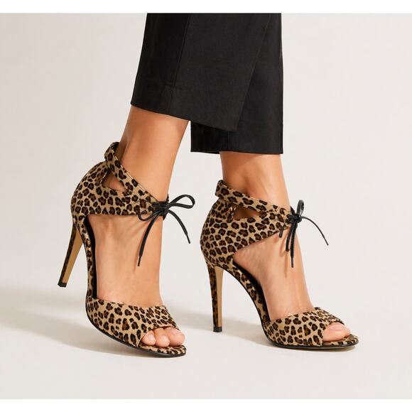 Manolo Blahnik Shoes - Manolo Blahnik Vintage y2k Leopard Print Suede Lace Up Ankle Strap Heels IT 38